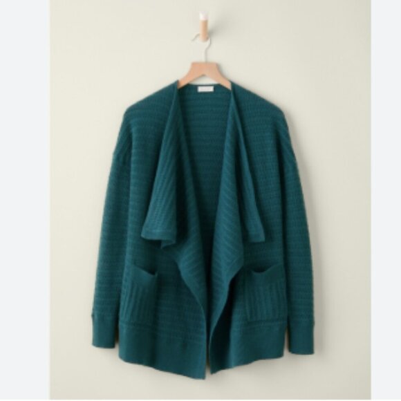 Garnet Hill Drape Front Cabled Cashmere Cardigan Pockets Jade - Picture 5 of 13